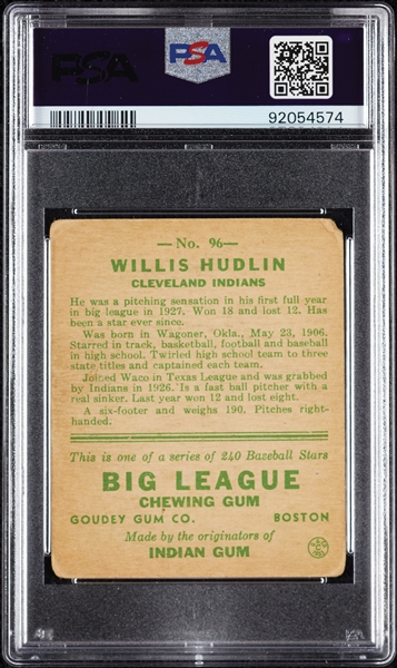 1933 Goudey Willis Hudlin No. 96 PSA 1