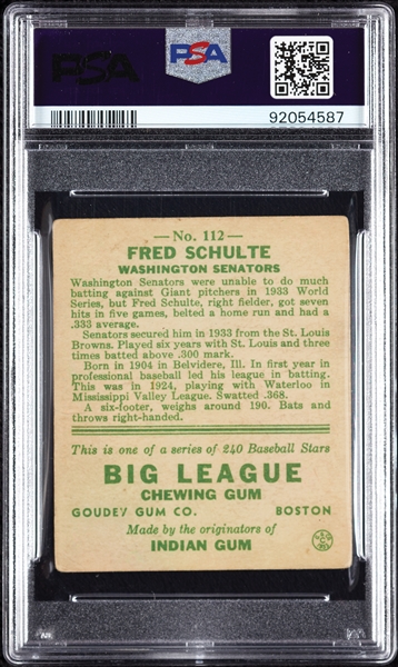 1933 Goudey Fred Schulte No. 112 PSA 1