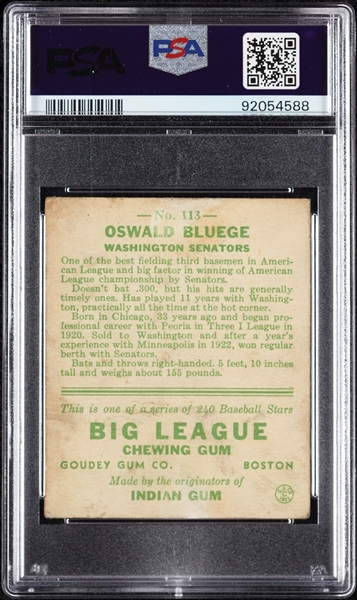 1933 Goudey Oswald Bluege No. 113 PSA 2