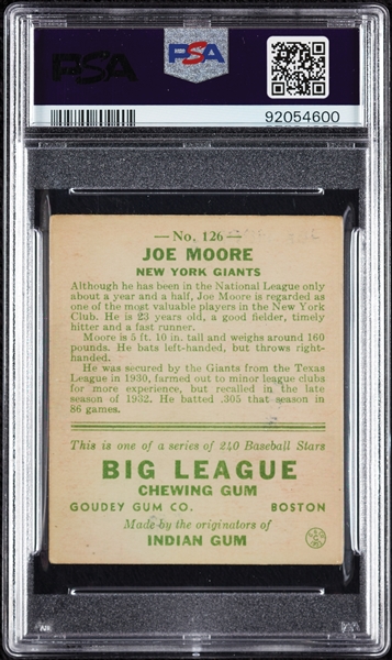 1933 Goudey Joe Moore No. 126 PSA 4