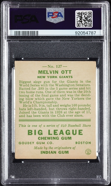 1933 Goudey Mel Ott No. 127 PSA 3