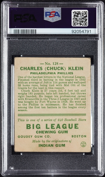 1933 Goudey Chuck Klein No. 128 PSA 2