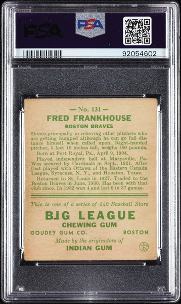 1933 Goudey Fred Frankhouse No. 131 PSA 3