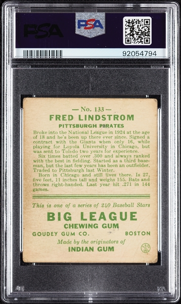 1933 Goudey Fred Lindstrom No. 133 PSA 2