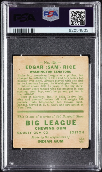 1933 Goudey Sam Rice No. 134 PSA 3