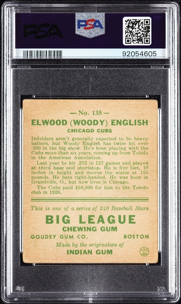 1933 Goudey Woody English No. 135 PSA 3