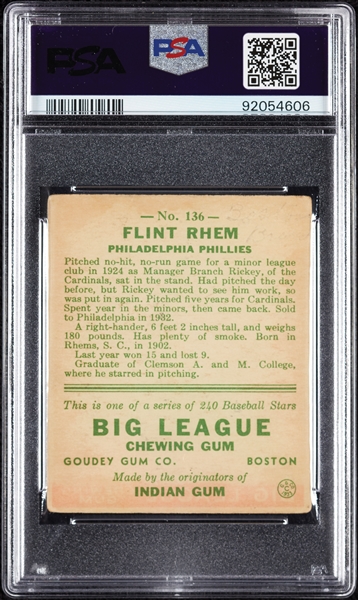 1933 Goudey Flint Rhem No. 136 PSA 3 (MK)