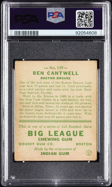 1933 Goudey Ben Cantwell No. 139 PSA 3.5