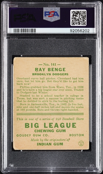 1933 Goudey Ray Benge No. 141 PSA 2