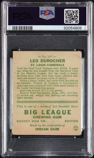 1933 Goudey Leo Durocher No. 147 PSA 1