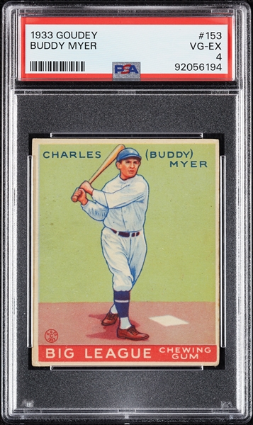 1933 Goudey Buddy Myer No. 153 PSA 4