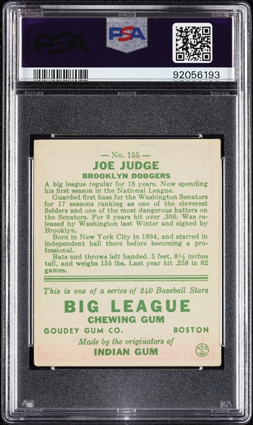 1933 Goudey Joe Judge No. 155 PSA 4