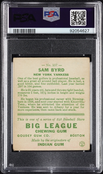 1933 Goudey Sam Byrd No. 157 PSA 2