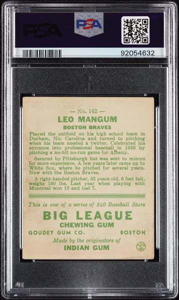 1933 Goudey Leo Mangum No. 162 PSA 2