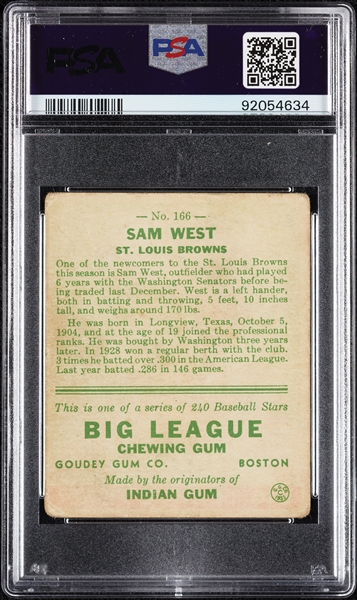 1933 Goudey Sam West No. 166 PSA 1.5