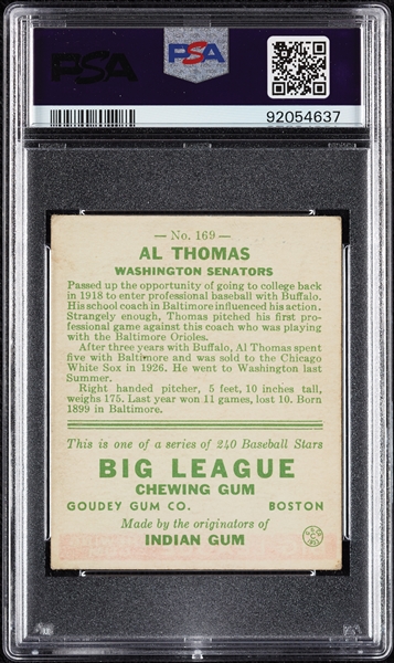 1933 Goudey Al Thomas No. 169 PSA 4