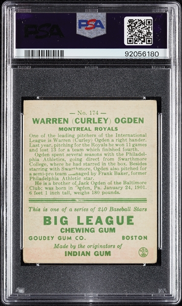 1933 Goudey Curley Ogden No. 174 PSA 3