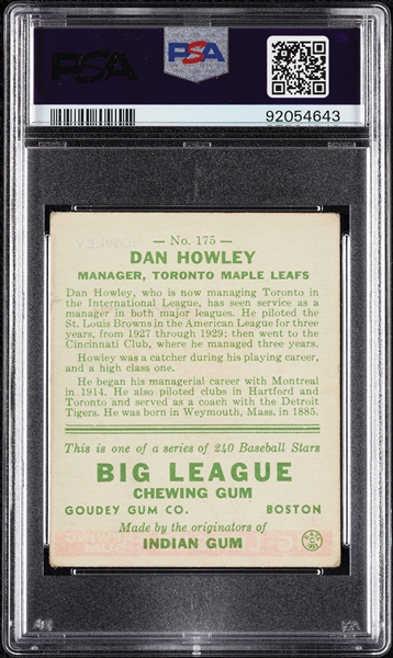 1933 Goudey Dan Howley No. 175 PSA 2