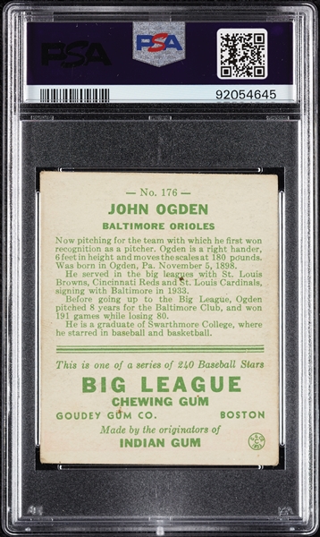 1933 Goudey John Ogden No. 176 PSA 3