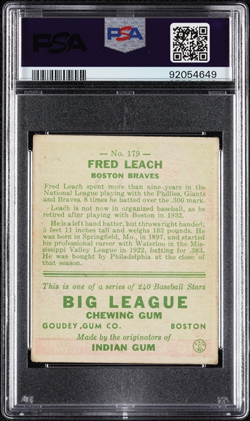 1933 Goudey Fred Leach No. 179 PSA 3