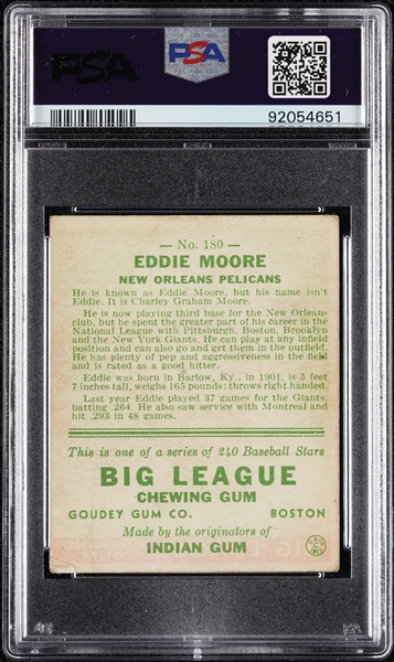 1933 Goudey Eddie Moore No. 180 PSA 4