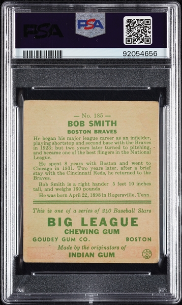 1933 Goudey Bob Smith No. 185 PSA 2