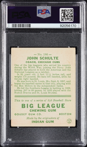 1933 Goudey John Schulte No. 186 PSA 3