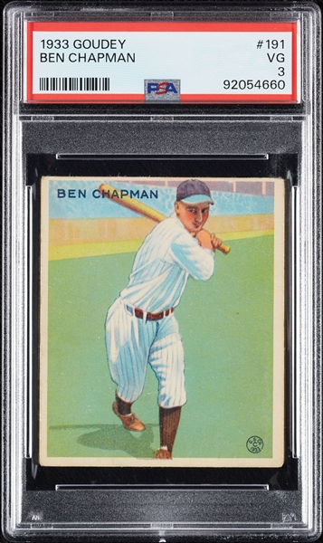 1933 Goudey Ben Chapman No. 191 PSA 3