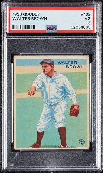 1933 Goudey Walter Brown No. 192 PSA 3