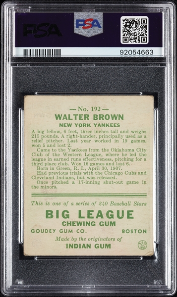 1933 Goudey Walter Brown No. 192 PSA 3