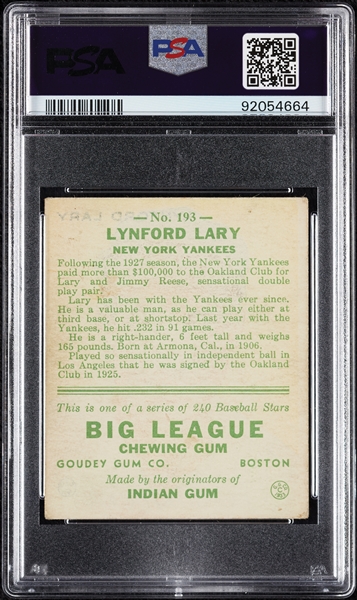 1933 Goudey Lynford Lary No. 193 PSA 3