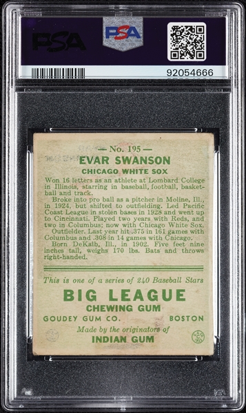 1933 Goudey Evar Swanson No. 195 PSA 2