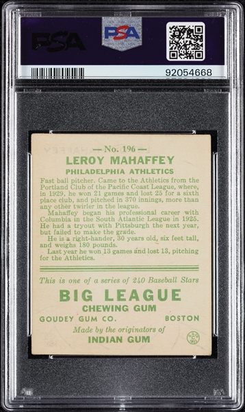 1933 Goudey Leroy Mahaffey No. 196 PSA 4