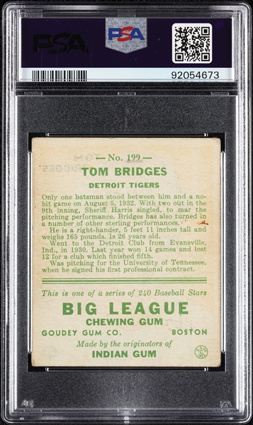 1933 Goudey Tom Bridges No. 199 PSA 3