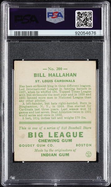 1933 Goudey Bill Hallahan No. 200 PSA 3