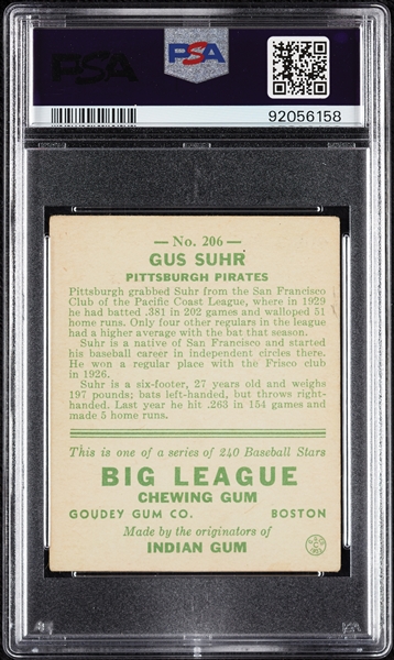 1933 Goudey Gus Suhr No. 206 PSA 4