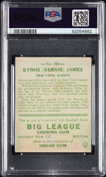 1933 Goudey Bernie James No. 208 PSA 3