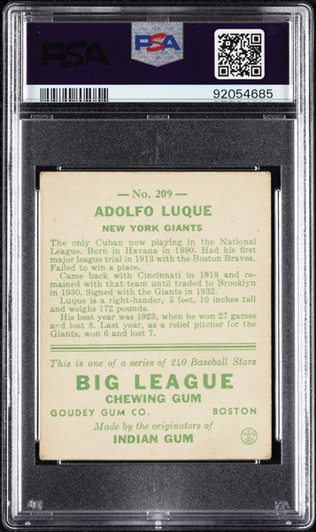 1933 Goudey Adolfo Luque No. 209 PSA 3