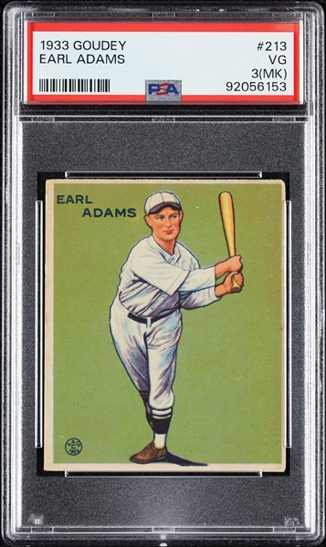 1933 Goudey Earl Adams No. 213 PSA 3 (MK)