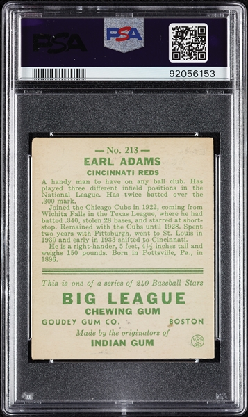 1933 Goudey Earl Adams No. 213 PSA 3 (MK)