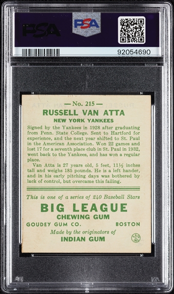 1933 Goudey Russell Van Atta No. 215 PSA 4