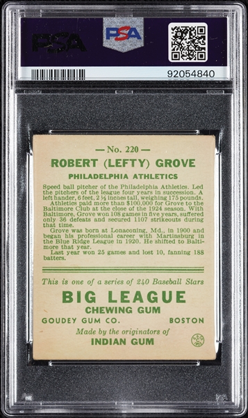 1933 Goudey Lefty Grove No. 220 PSA 3