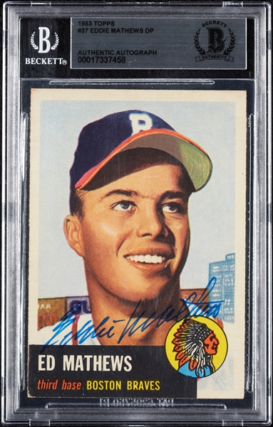 Eddie Mathews Signed 1953 Topps No. 37 (BAS)