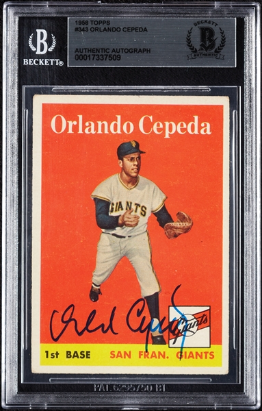 Orlando Cepeda Signed 1958 Topps RC No. 343 (BAS)