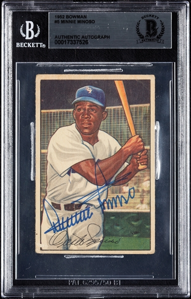 Minnie Minoso Signed 1952 Bowman RC No. 5 (BAS)