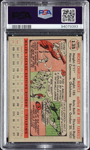 1956 Topps Mickey Mantle Gray Back No. 135 PSA 6