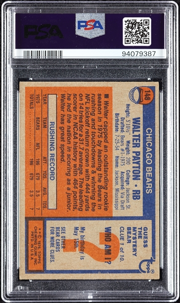 1976 Topps Walter Payton RC No. 148 PSA 5