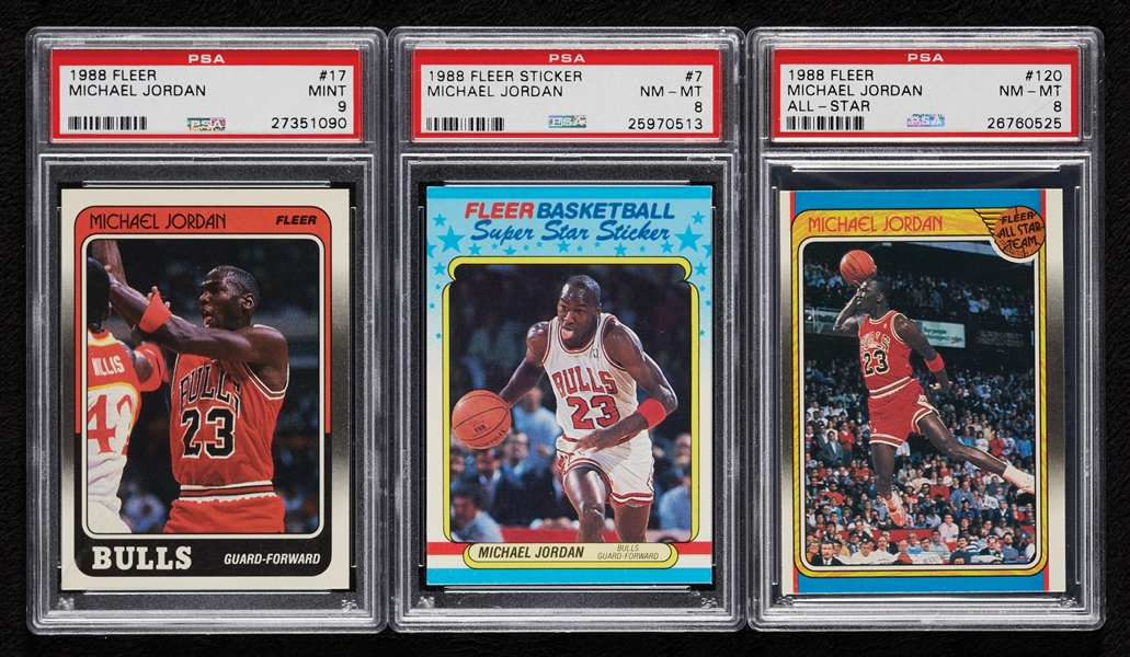 1988 Fleer Basketball Complete PSA 8 & PSA 9 Graded Set with Stickers (143)