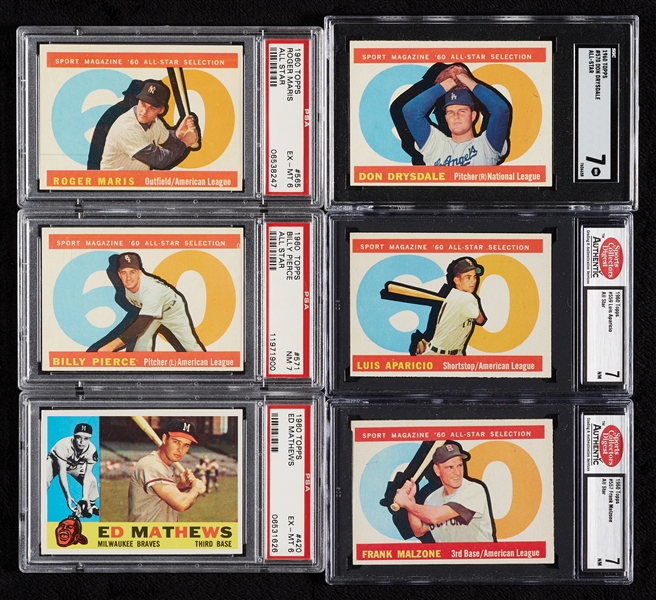 1960 Topps Baseball Mostly PSA 7 Group, Three HOFers, Six All-Stars (67)