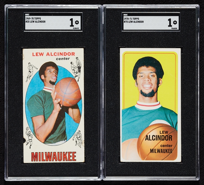 1969 & 1970 Topps Kareem Abdul-Jabbar RC & 2nd Year SGC 1 Graded Tall Boys Pair (2)